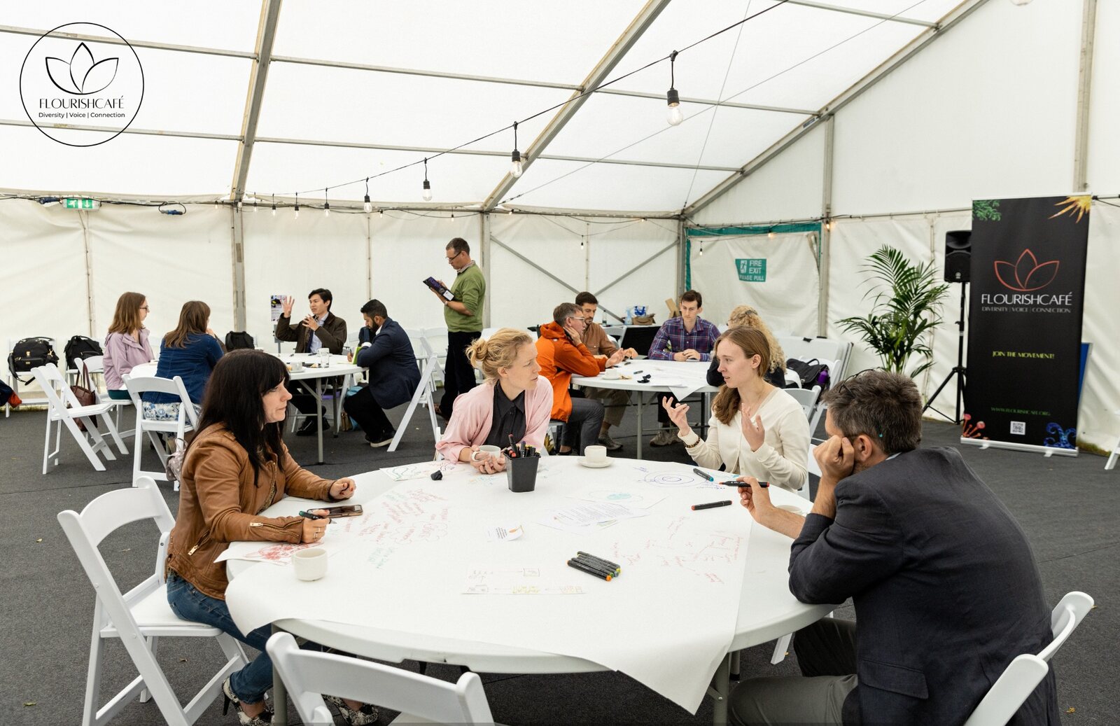 Participants in roundtable conversations during a project workshop